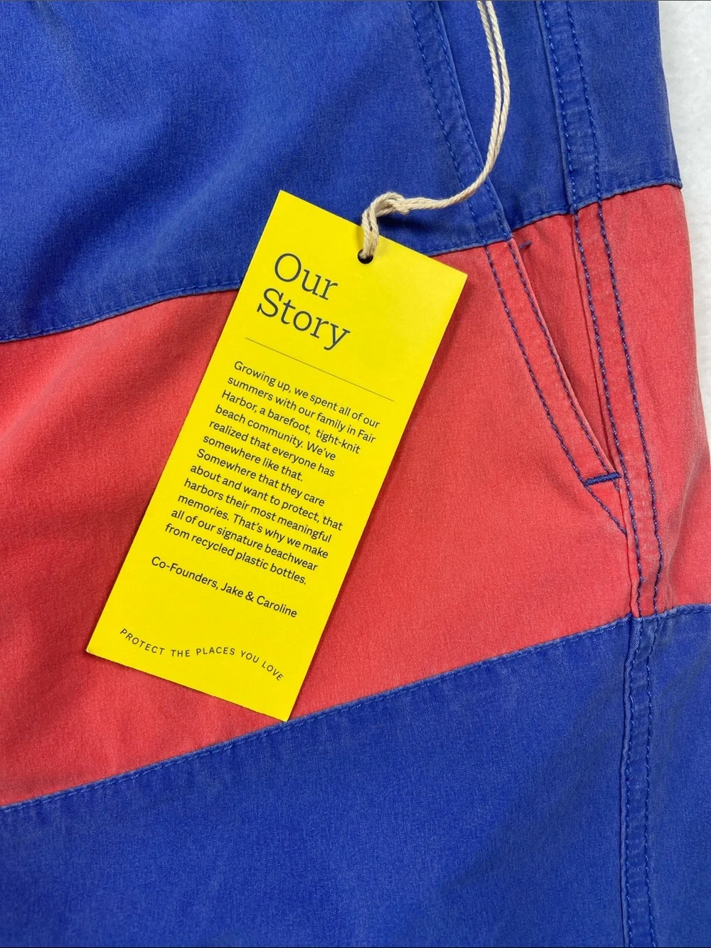 Fair Harbor Men's Blue & Red Swim‎ Trunks with Drawstring Beach Coastal Pool